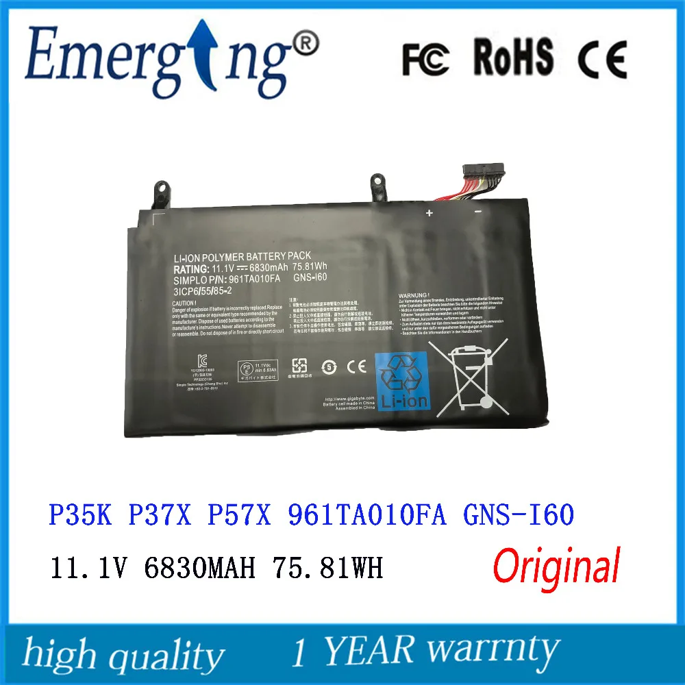 11.1V 75.81WH New Laptop Battery For GIGABYTE 961TA010FA GNS-160 GNS-I60 P35G V2 P35X V3 P37X V5 P57W P57X V6 P35K P35W V2 11.1V 75.81WH New Laptop Battery For GIGABYTE 961TA010FA GNS-160 GNS-I60 P35G V2 P35X V3 P37X V5 P57W P57X V6 P35K P35W V2