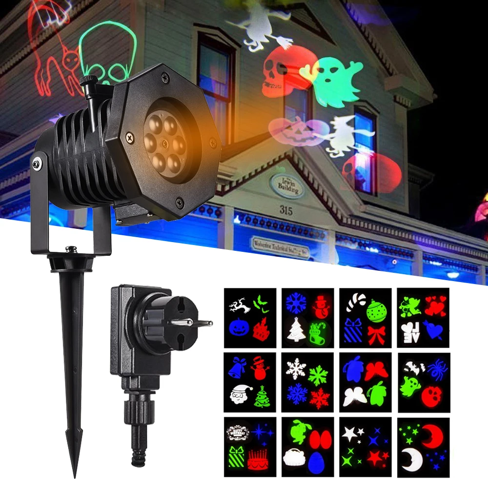 

Holiday Decor Waterproof Outdoor LED Stage Lights 12 Patterns Party Christmas Laser Snowflake Projector Lamp Home Garden Lamps