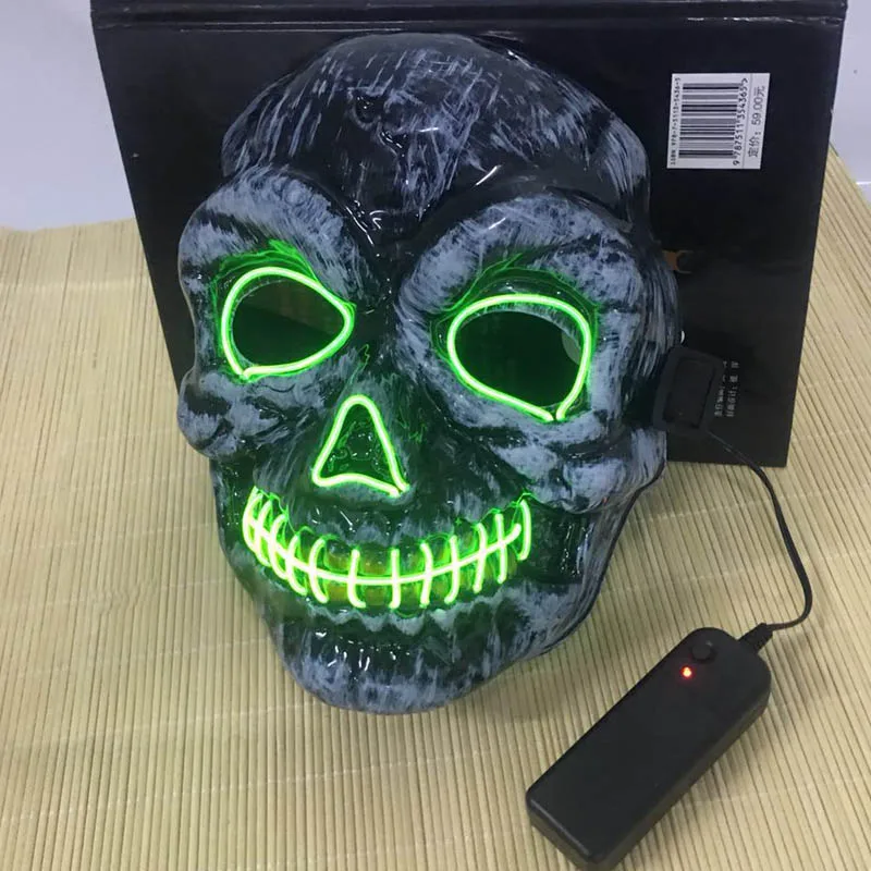 EL Flashing Mask LED masks Horror Skull Face Cover Halloween Props Haunted House Decoration Masquerade Props Mask Cool Available - Цвет: lemon green