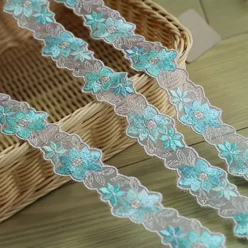 

2yards/lot 3cm wide Embroidered Floral Tulle Lace Trim~ blue~beautiful~