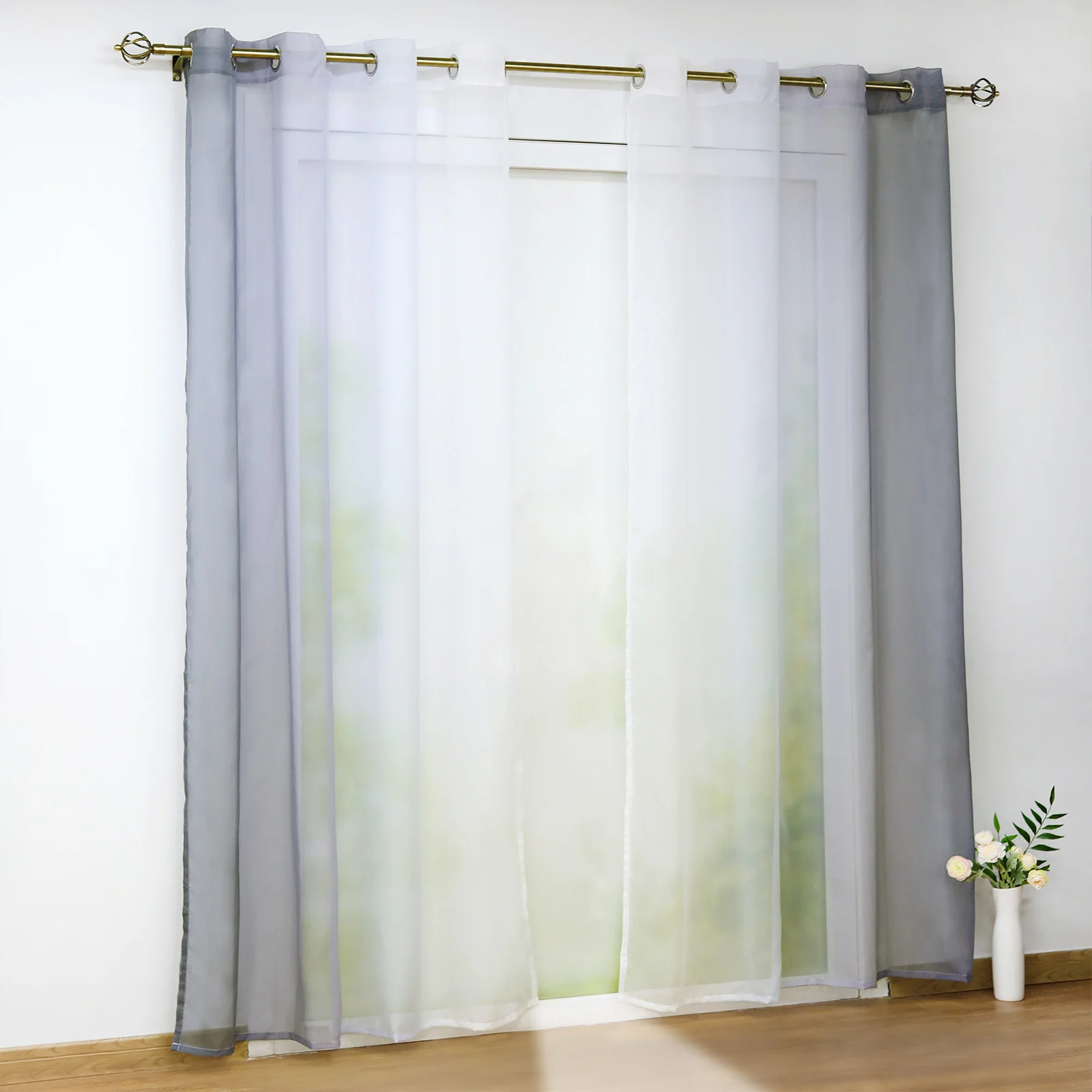 Cortina de ventana iSINOTEX Color degradado transparente tela de gasa de tul para sala de estar tratamiento de ventana de proyección 1 par/lote