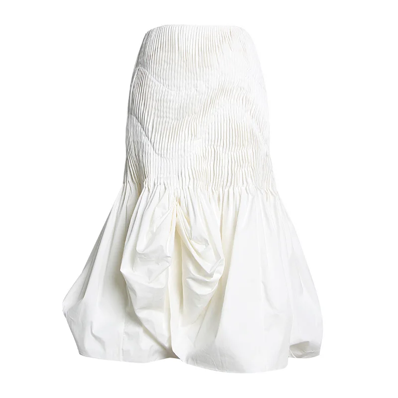 

Heavy pleat irregularity 2019 spring and summer new A word fashion slim fishtail skirt