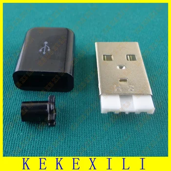

10pcs USB 2.0 Connector Type A Male USB 4 Pin Plug Socket Connector Soldering With Black Plastic Cover for DIY Custom Handmade