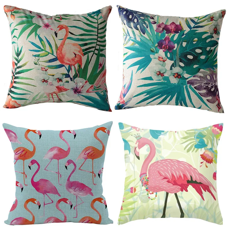 

Flamingos Cushion Cover Animal Printing Cotton Linen Decorative Pillowcase Chair Seat Square 45x45cm Pillow Cover Home Textile