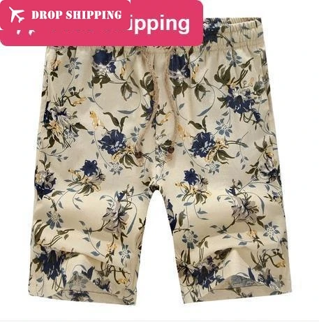 

Summer Good Quality 5 Colors Men ( L-5XL) Flower Print Linen Men Shorts , Mens Fashion Shorts, Men Beach Shorts,GX0813