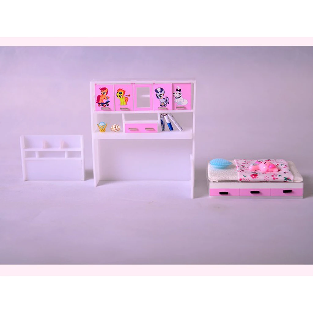 ABS Miniature Cabinet Bed Model For 1/12 Dolls House Children Bedroom Furniture Life Scenes Decor Room Accessory