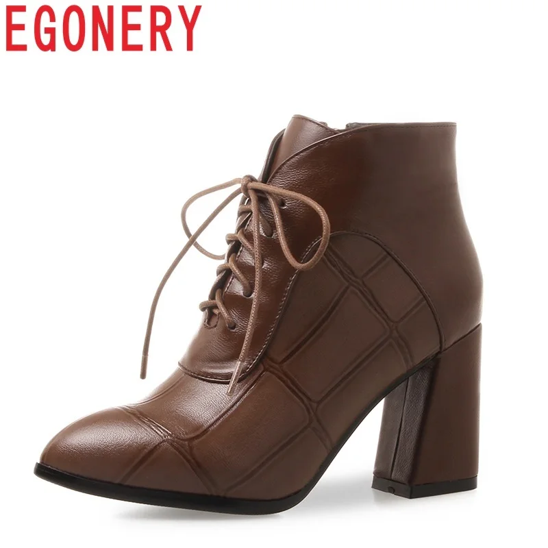 

EGONERY newest hot sale pu leather super high square heel zipper pointed toe ankle boots three colors outside fashion sexy shoes