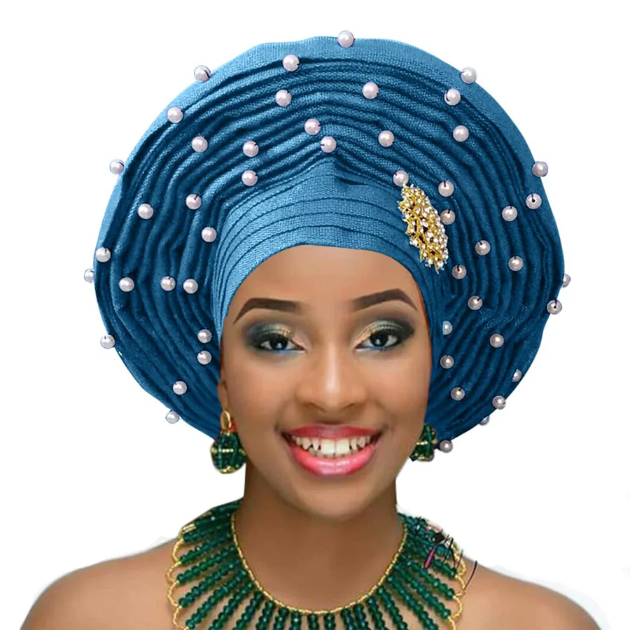 Головной убор Aso oke с бусинами aso нигерийский головной ebi Африканский gele auto