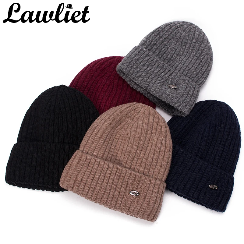 

Lawliet Knitted Man Winter Hat Skullies Beanies Solid Ribbed Wool Baggy Cap Soft Warm Fleece Lined Male Hats Bonnet Ski Cap A471