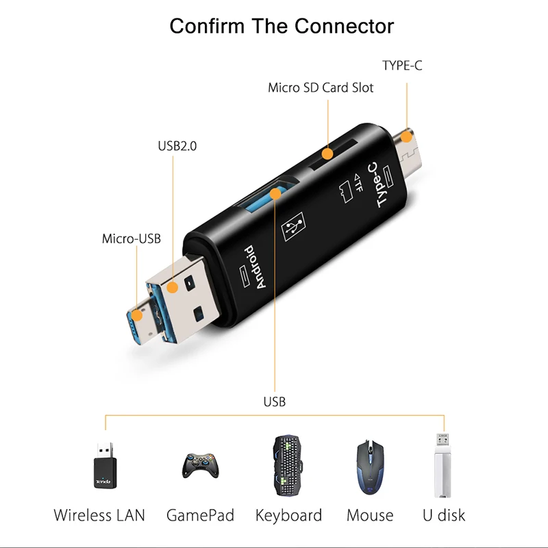 Raugee type C и Micro USB OTG карта адаптер 3 в 1 USB-C-ридер флэш-накопитель TF разъем для чтения для Xiaomi Redmi Note 8 Pro адаптер