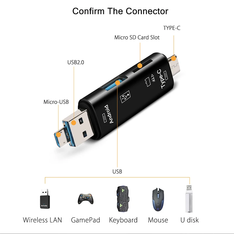 Адаптер для карт Raugee Type C и Micro USB OTG 3 в 1 устройство чтения с разъемом TF переходник