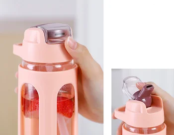 600ML 540ML Glass Water Bottle Straw With Plastic Protective Case Portable Leakproof My Water Bottles For Sports Hiking 3