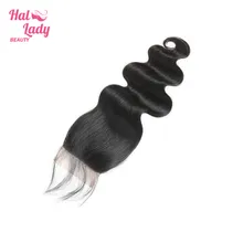 Halo Lady Beauty Hair Brazilian Body Wave Lace Closure 4X4 inch Free Part with Baby Hair Remy Human Hair Natural Color 1B