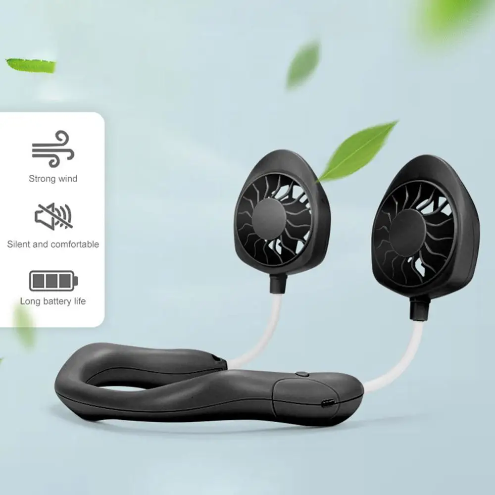 

Portable Mini USB Rechargeable Sports Air Cooler Neck Hanging Dual Cooling Fan
