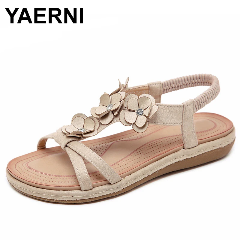 

YAERNIFlower Rome Beach gladiator sandals women ethnic styleWedges beach shoes plussize Ethnic Flat tip binding Low schoenenE976