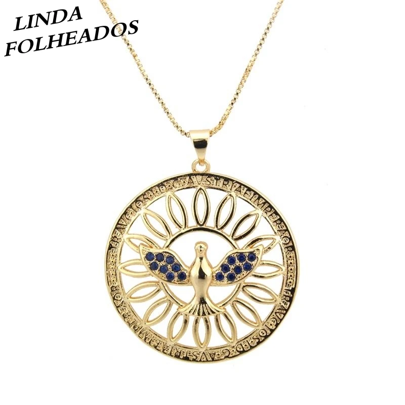 

New Designed Gold Copper Blue Cubic Zirconia Unique Hollow Bird Round Pendant Necklace Jewelry for Women Gift Feminina Colar
