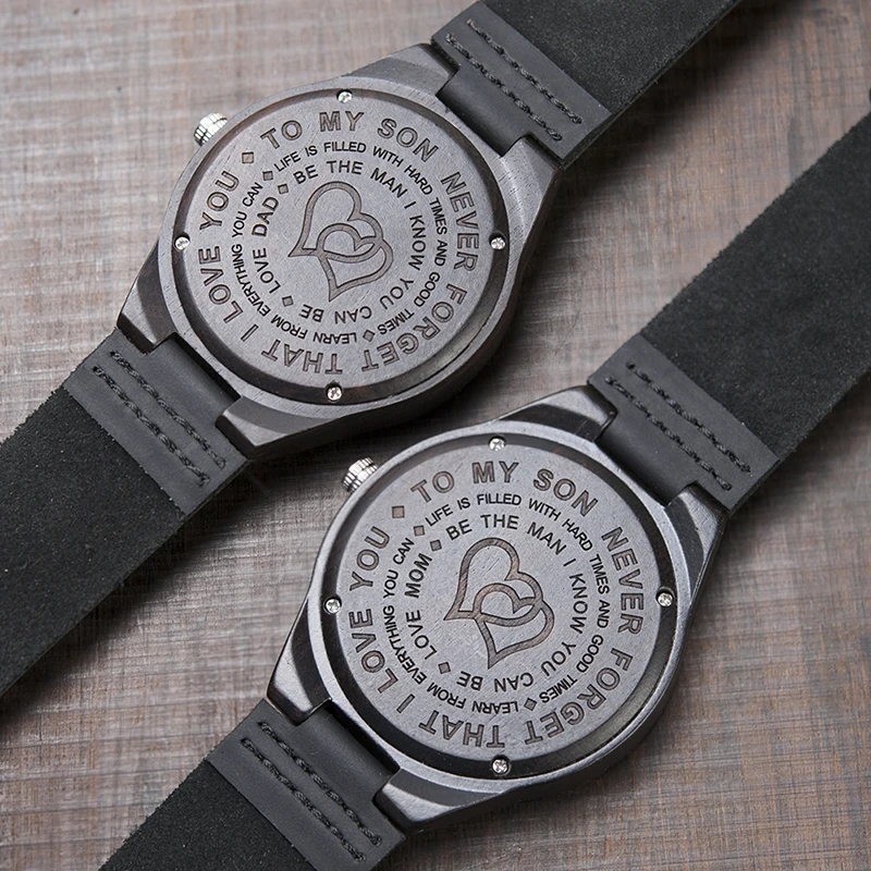 Engraved Wood Watches for Men Christmas Present for Son Personalized Family Anniversary Gift