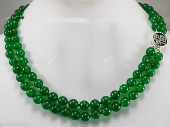 

2rows 8mm Green Jade Round Beads Jewelry Necklace Silver Clasp 5.27