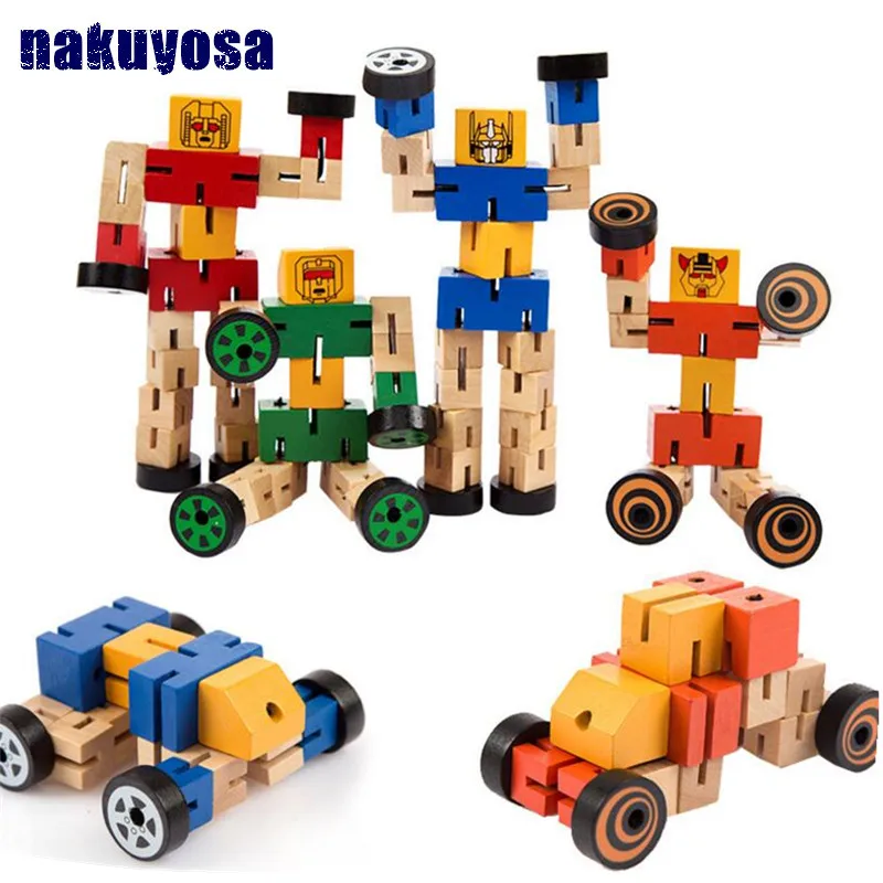 

Montessori Wooden transform Robot Building Blocks Kids Toys for Children Educational Learning Intelligence Gifts