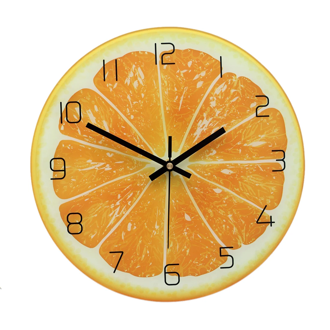 

12 Inches Country Style Creative Fruit Shape Acrylic Round Wall Clock Tempered Glass Silent Wall Clock Wall Decor - Orange