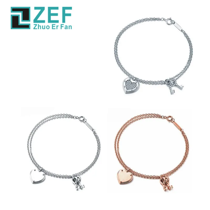 

ZEF925 silver 925 bracelet female charm original heart-shaped key jewelry luxury fashion women's gifts
