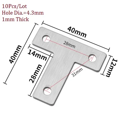 Нержавеющая стальная плоская пластина Тройник L прямой угловая скобка кронштейн-соединитель мебель фиксация-Угловые элементы - Цвет: L40 T