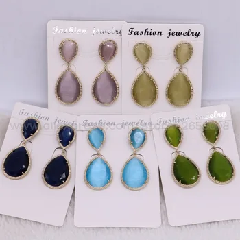

6 Pairs Faceted water drop crystal stones drop earrings dangle earring Mix color stone earrings jewelry earrings fashion 2458