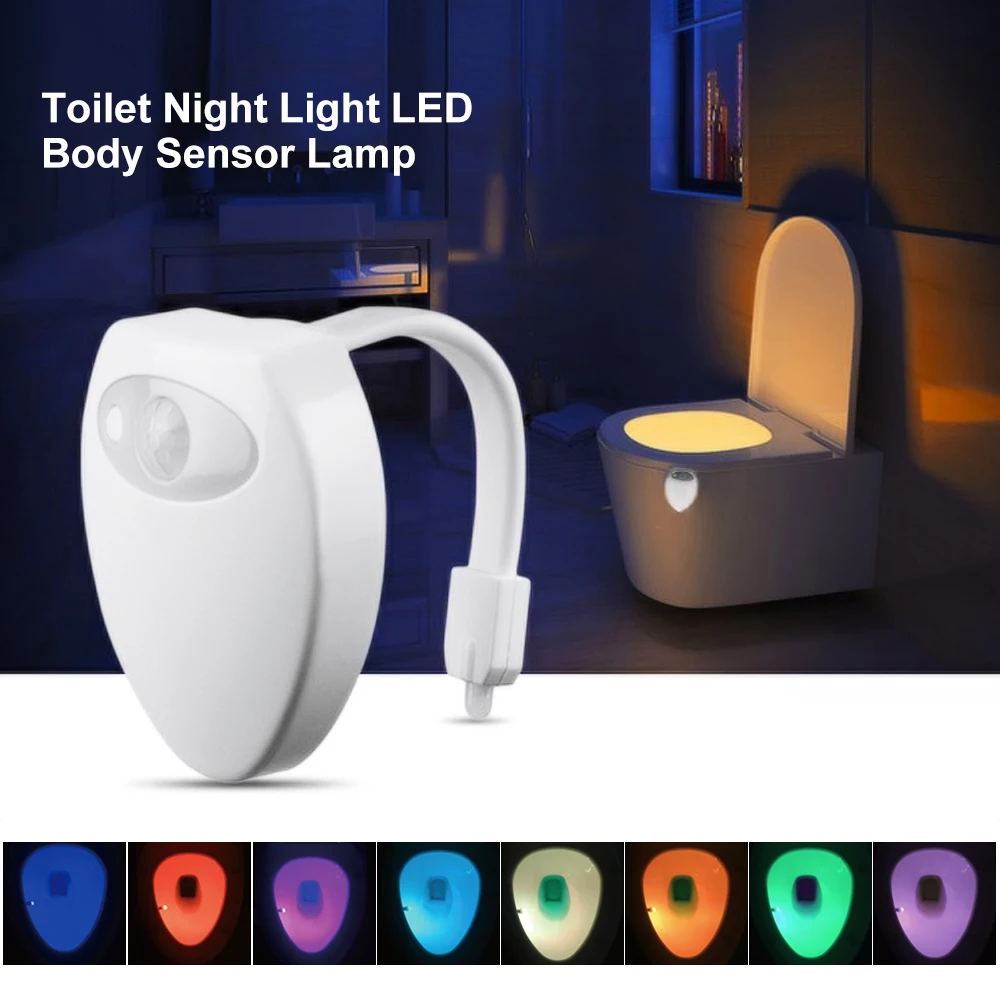 Toilet Night Light LED Body Sensor Lamp Auto On/Off Waterproof 8 Color Change Bathroom Light ...