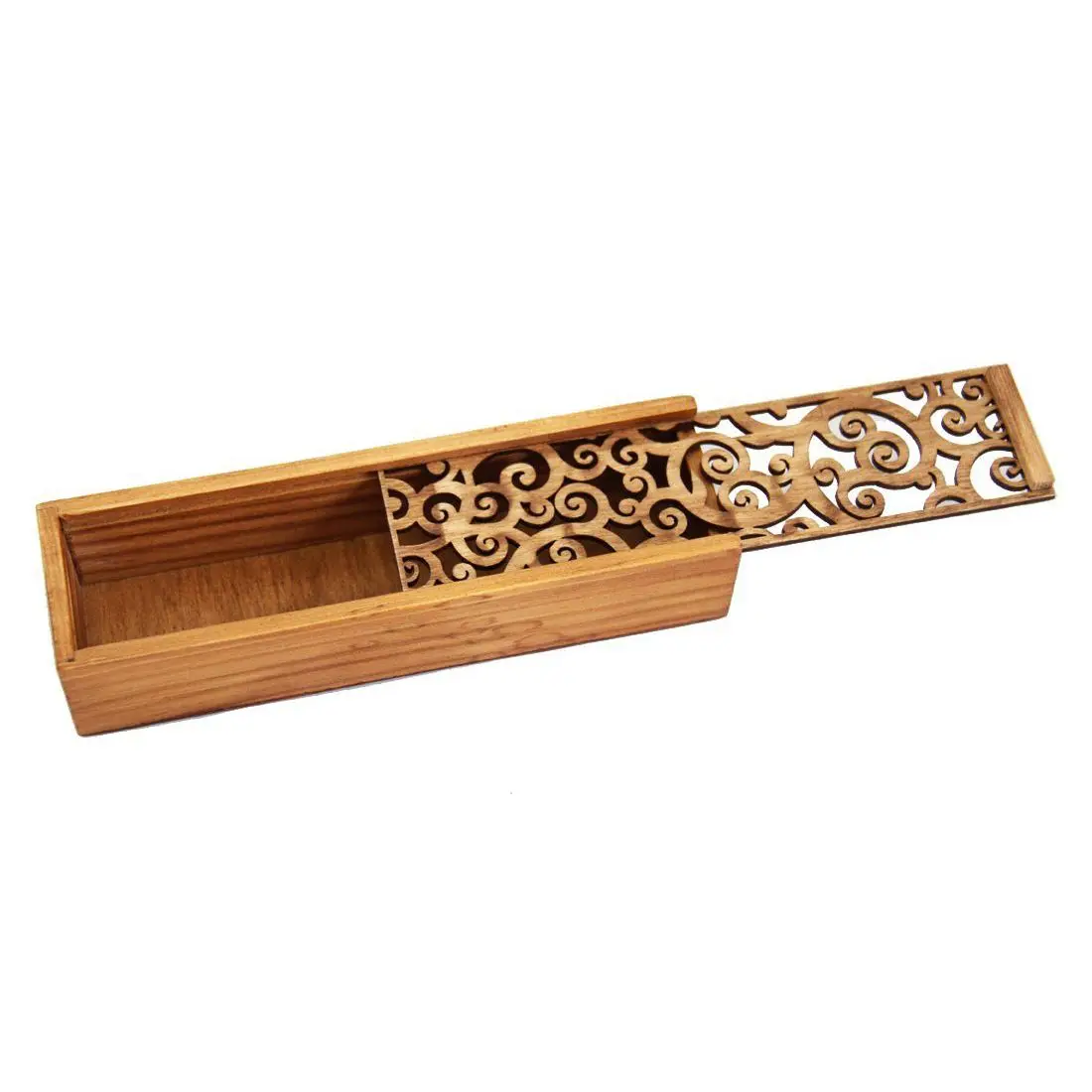 Asian Wooden Pen Pencil Case Box (Curly Grass Pattern)in Pencil Cases