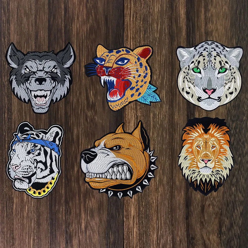 

Leopard Dog Lion Wolf Embroidery Iron On Sew on Patches Clothing Applique DIY Hat Coat T-shirt Accessories Animal Cloth Sticker