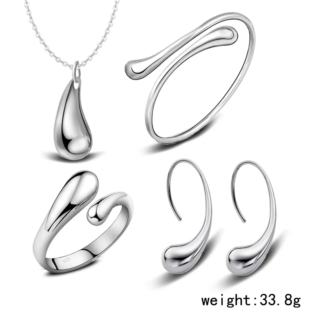 GNIMEGIL 925 штампованный Серебряный ювелирный набор ожерелье серьги браслеты кольцо капли воды ювелирные изделия для женщин лучший подарок аксессуары