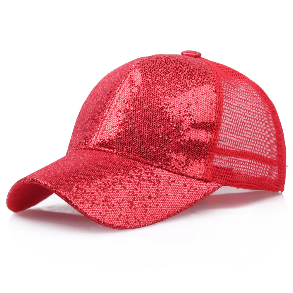 Women Baseball Hat Mesh Sequin Shiny Bun Female Backpack Hat for Women Adjustable Cap Streetwear Gorras Para Hombre Pink Hats