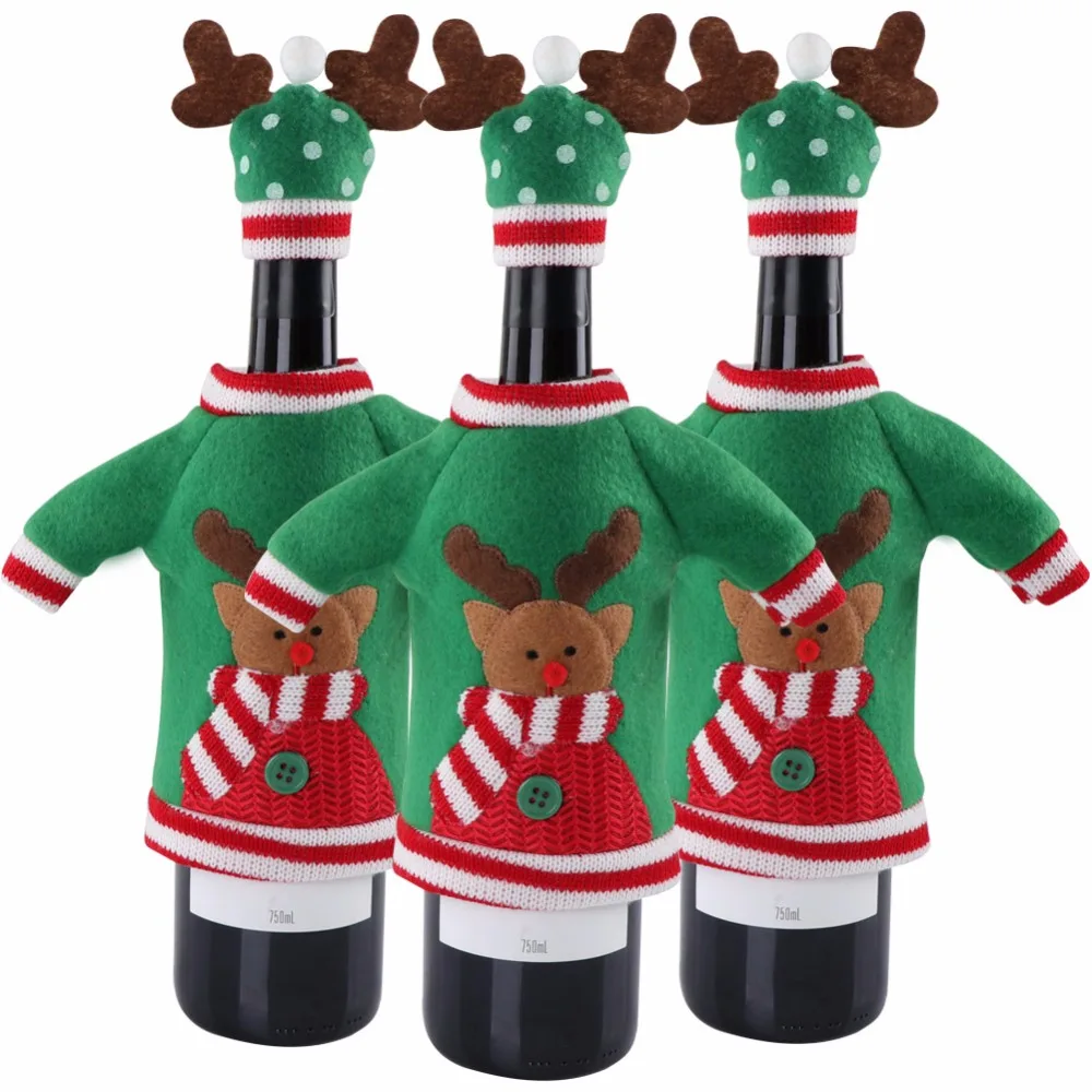 OurWarm Ugly Christmas Sweater Wine Bottle Cover New Year Decoration 1S JPT ML 1 7