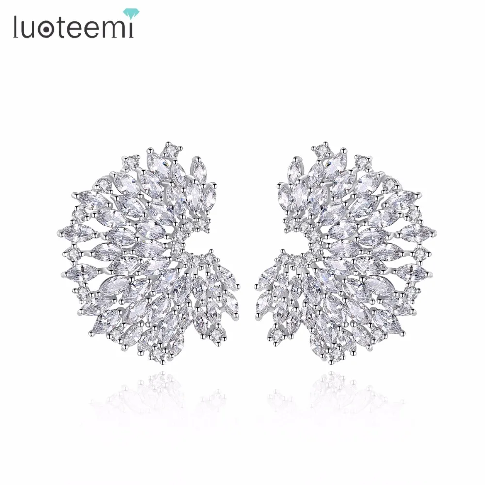 

LUOTEEMI New Star Ethnic Elegant Trendy White Gold-Color Sector Shape Earrings Cubic Zirconia Jewelry for Women Girl Party