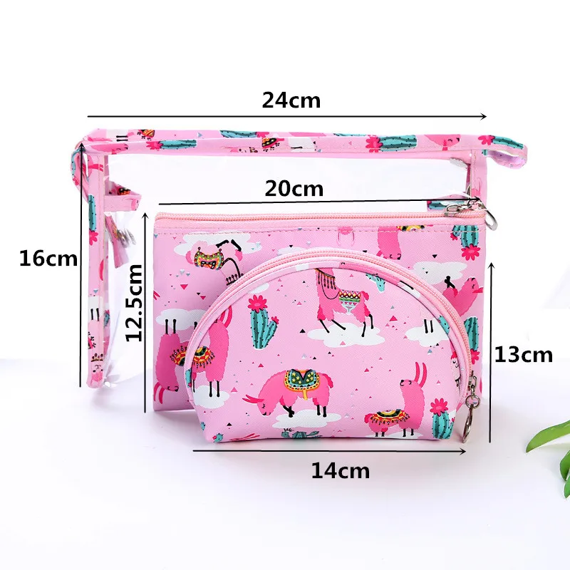 PVC جلدية حقيبة التخزين 3 قطعة مجموعة عارضة سيدة السفر حقيبة مستحضرات تجميل سستة حقيبة مستحضرات تجميل شفافة التجميل التجميل حقيبة