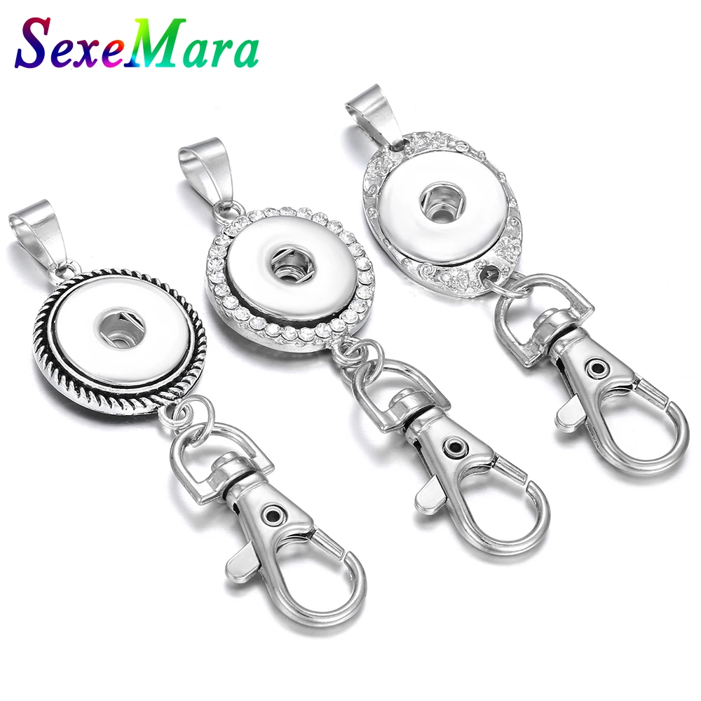 New Snap Jewelry 18mm Snap Button Keychain Silver Round Snap Keychains Keyring Pendant Lanyard