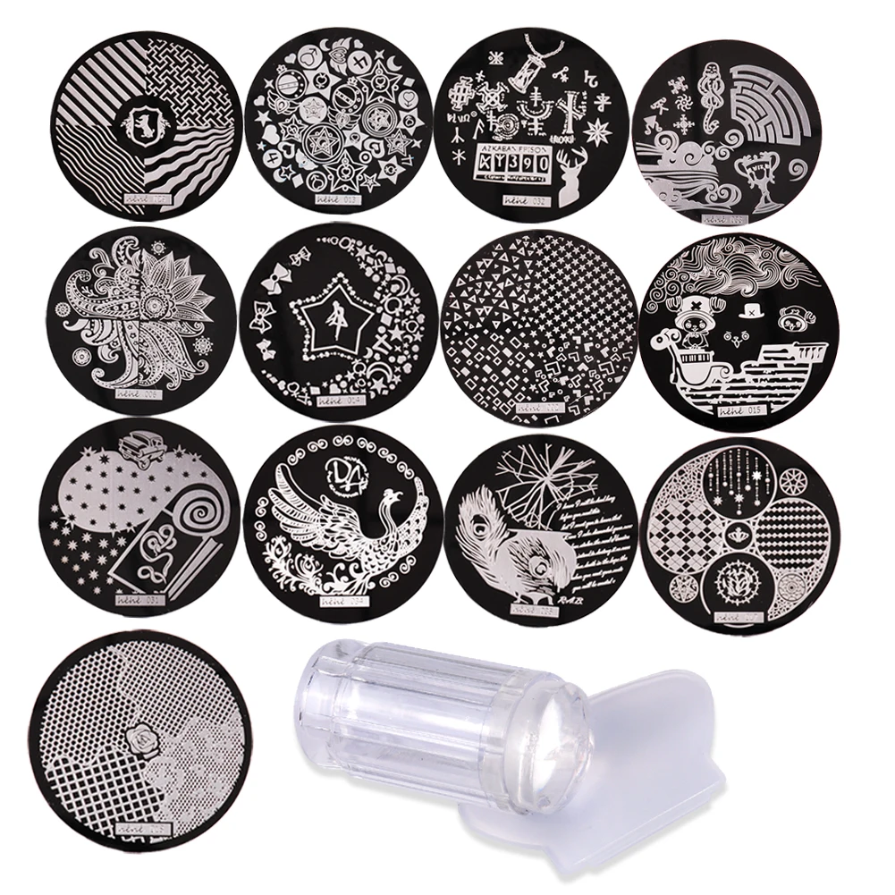 

Nail Art Stamping 13pcs Stainless Steel Image Plates and Clear Jelly Stamper Scraper Set Nail Stamp Template Nail Tools