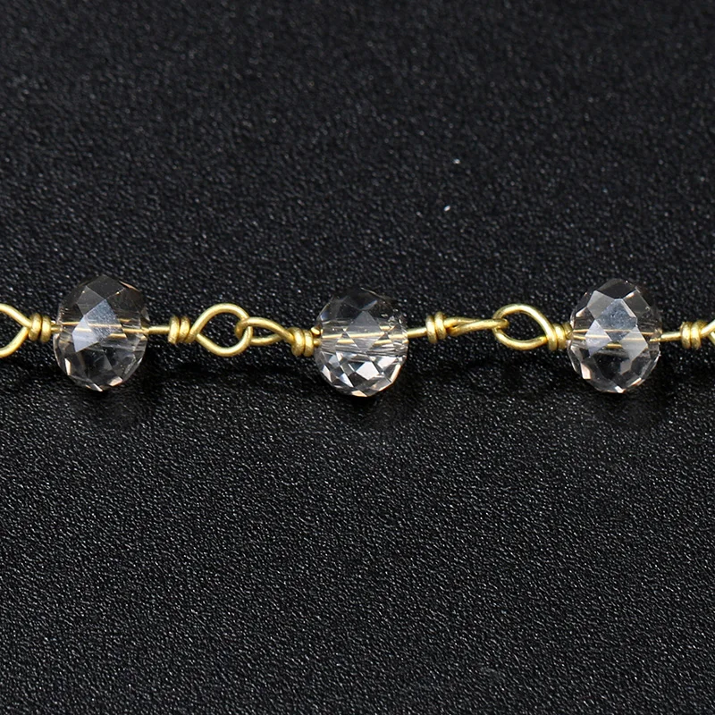 

HanKun White Faceted Rondelle Crystal Beads with Brass wire wrapped Rosary Chain For Making Jewelry-Stone Bead Chain Necklace
