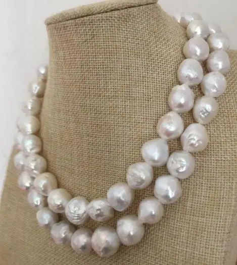 

gorgeous baroque 12-13mm south sea white pearl necklace 38inch 925s