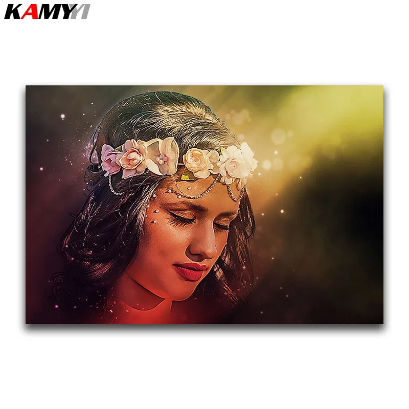

Full Round Diamond embroidery Cross stitch flowers girl Full Square Diamond painting beauty DIY 3D Diamond mosaic people