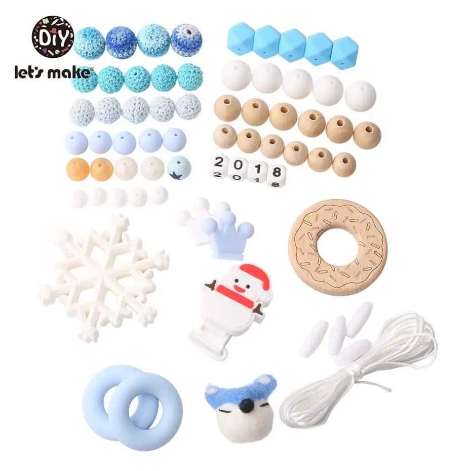 Snowman DIY Set Давайте сделаем Силиконовый Набор Бусин DIY Рождество ожерелье-прорезыватель снег медсестры браслеты крючком бусины Бук деревянные животные Детский Прорезыватель - Цвет: Snowman DIY Set