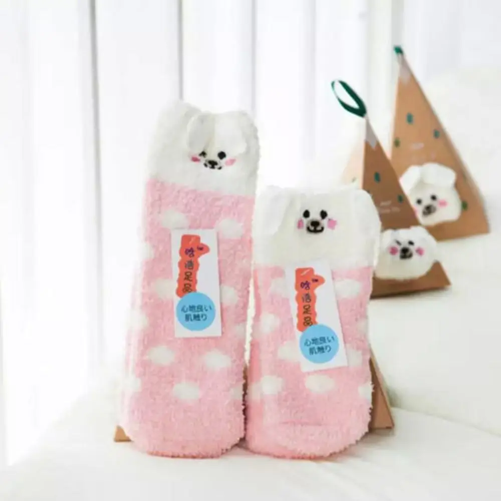 Christmas Gift 3D Design Fluffy Coral Velvet Thick Warm Socks For Women Towel Floor/Sleeping Sock Sox with Gift Box