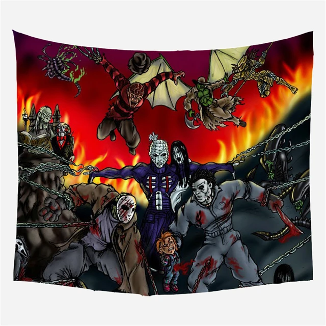 Horror Movie Wall Hanging Tapestry. Chucky, Freddy, Jason