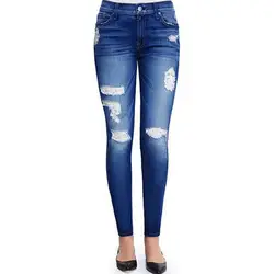 2018 осень новый синий Рваные Джинсы женские открытые джинсовые штаны брюки Для женщин карандаш узкие Винтаж джинсы