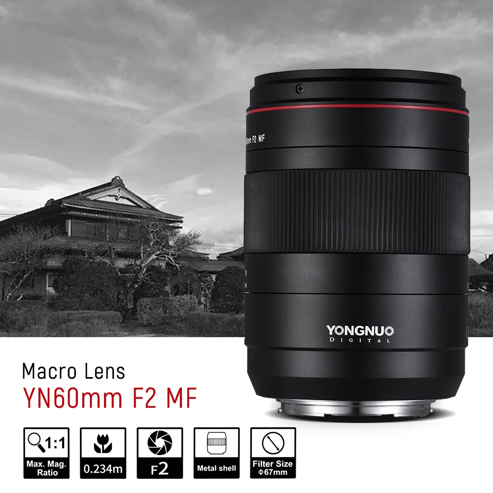 

YONGNUO YN60mm F2 Macro lens fixed focus Lens MF 0.234m macro Manual Focus for Canon EOS 80D 5D4 5D3 800D 77D DSLR cameras