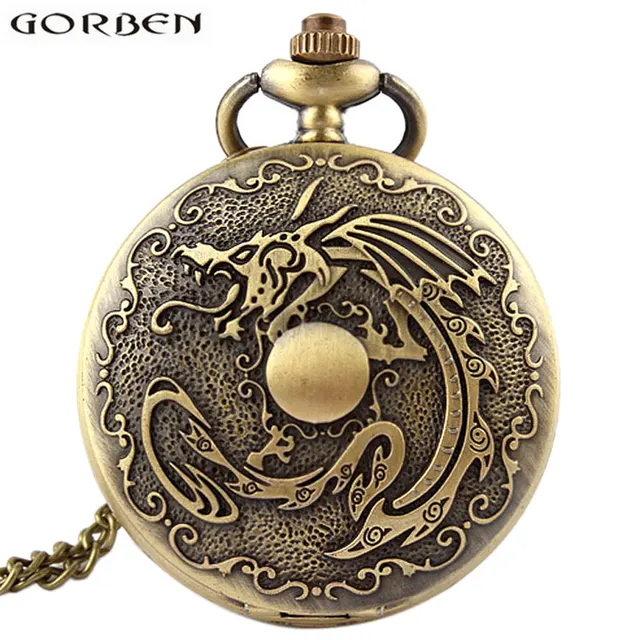 Anime Japan Natsu Fire Dragon Pocket Watch With Chain Antique Bronze Color Flip Anime Japan Natsu Fire Dragon Pocket Watch With Chain Antique Bronze Color Flip