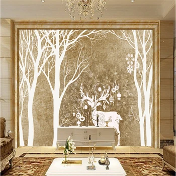 

Custom Wall Mural Wallpaper Forest and Elk Minimalism Embossed Non-Woven Wall Embossed Non-Woven Modern Bedroom Wall Paper Roll
