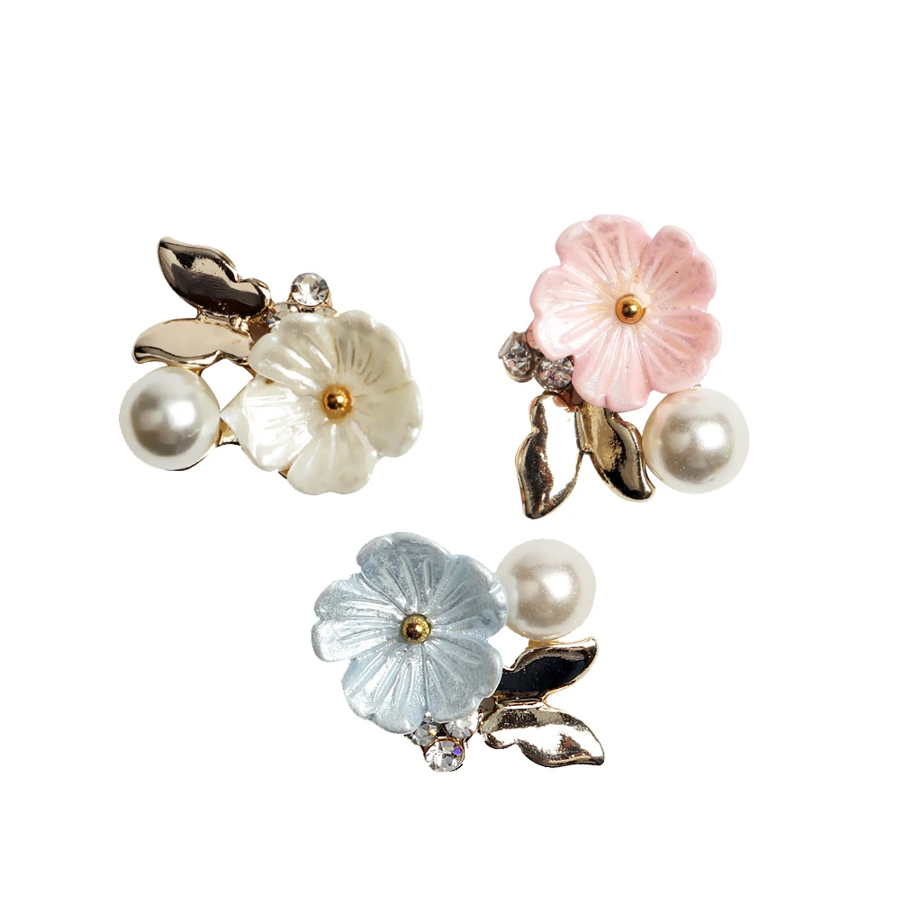 10pcs Gold Plated Flower Buttons Flatback Pearl Embellishment for Handmade Flower Wedding Decoration DIY Headbands Hair Bows