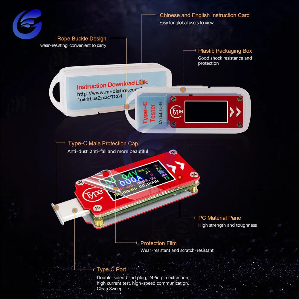 TC64 QC2.0 QC3.0 тип-c цветной ЖК-дисплей USB Вольтметр Амперметр Напряжение измеритель тока мультиметр зарядное устройство банк питания USB Тестер