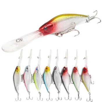 

1 Pcs Long Tongue Mino Laser Wobblers Fishing Tackle 3D Eyes Sinking Fishing Lure Crank Bait 6# Hook Freshwater Sea Fishing